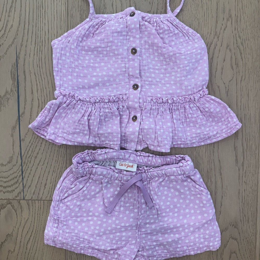 Cat & Jack Lavender Polka Dot Top and Shorts Set
